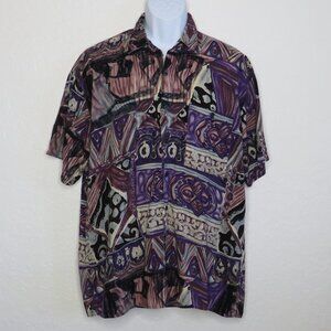 Natural Issue* Men's Short Sleeve Button Down Curved Hem Pocket BOHO Shirt~Large